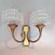 Pair of two-light wall sconces in gilded brass and blue from the 1950s.