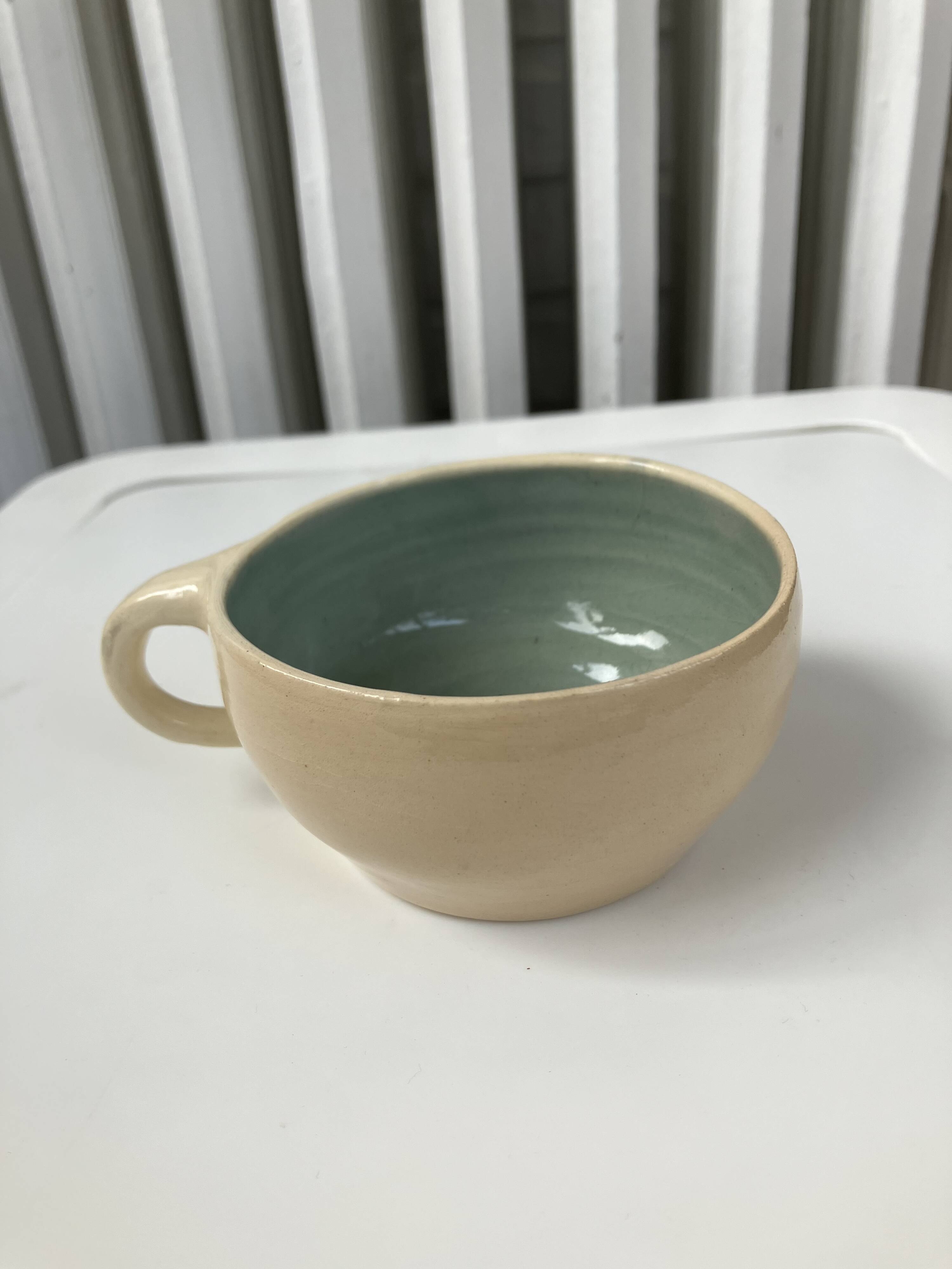 4 handcrafted beige & blue glazed earthenware cups