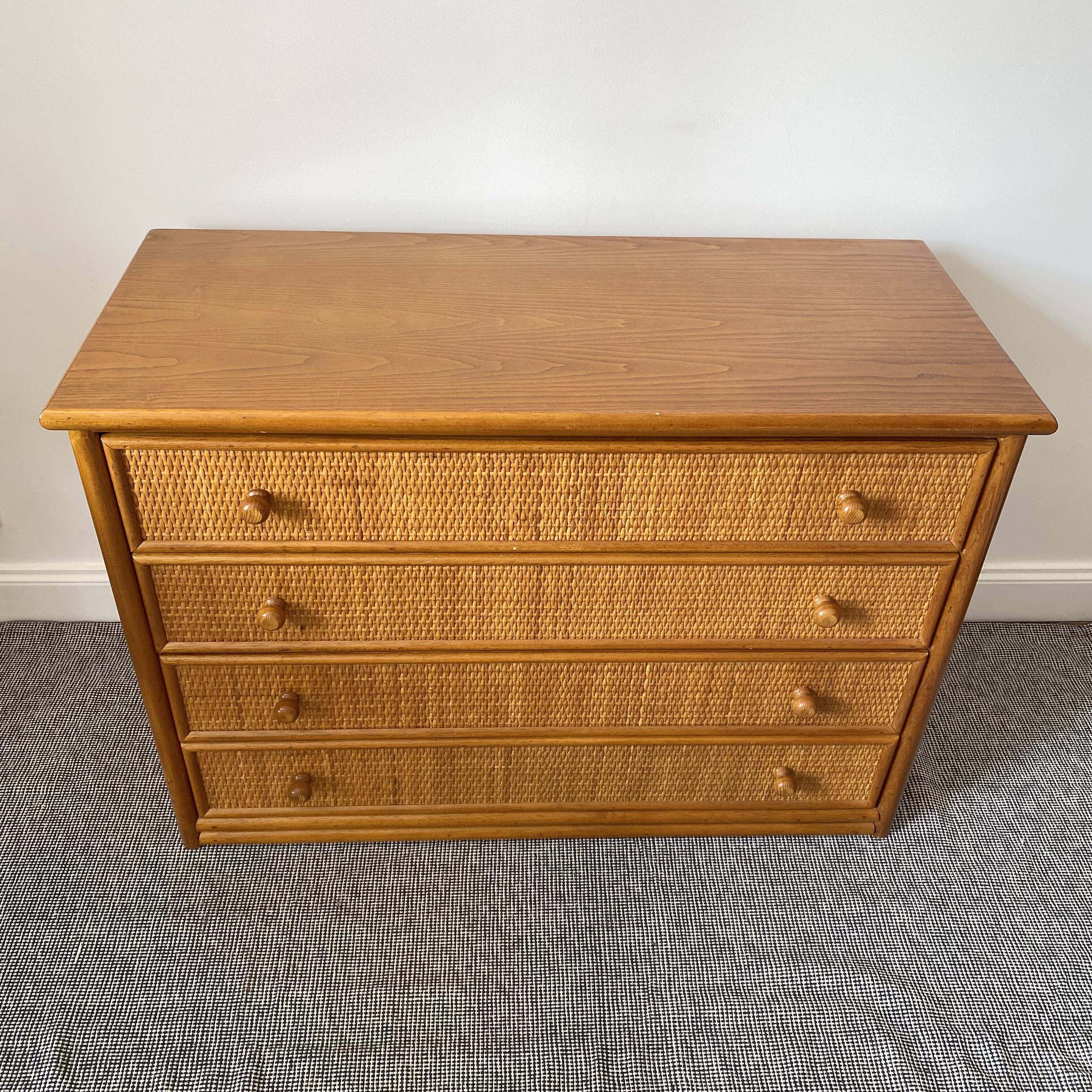 Vintage rattan chest of drawers