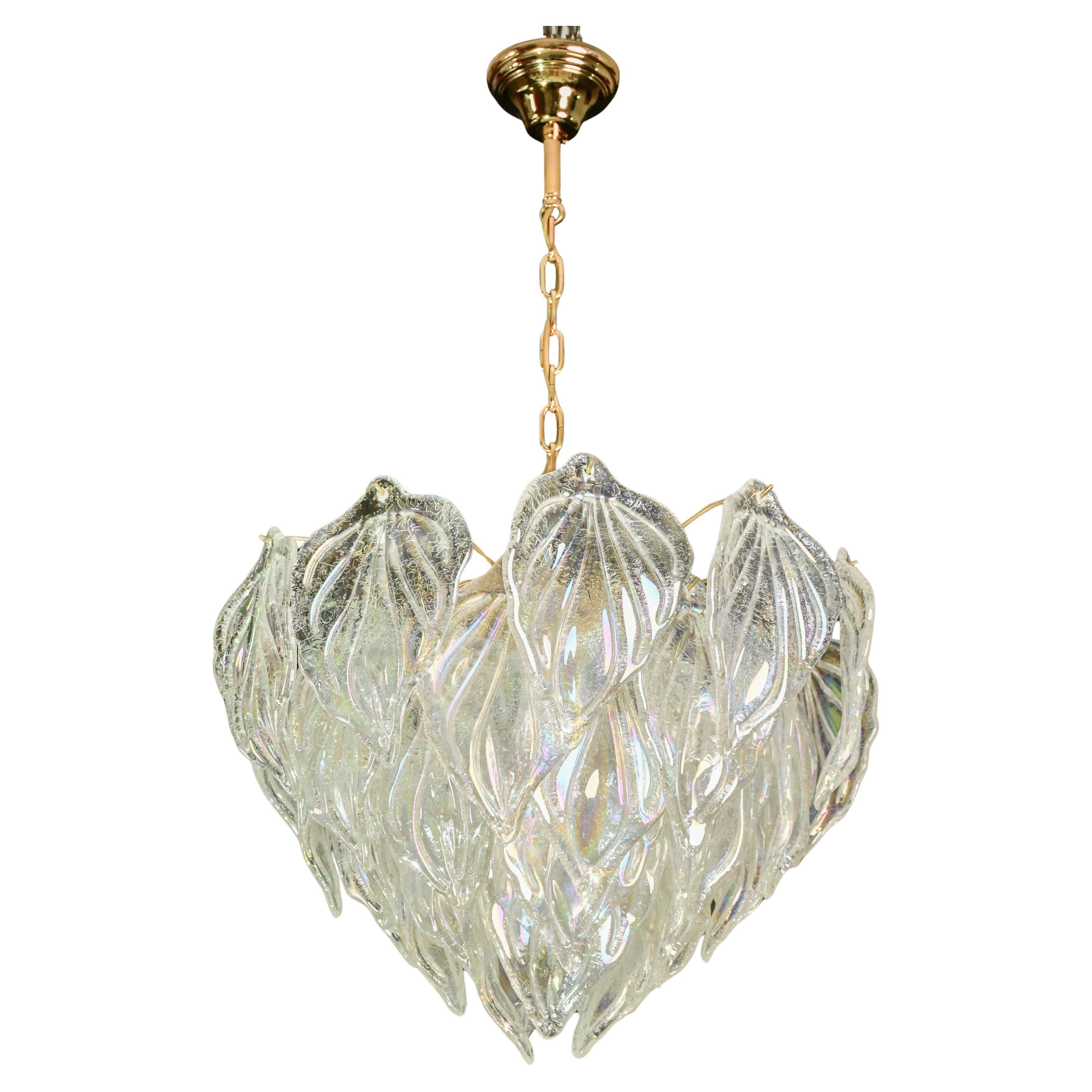 Amazing large Murano glass rainbow leaves chandelier