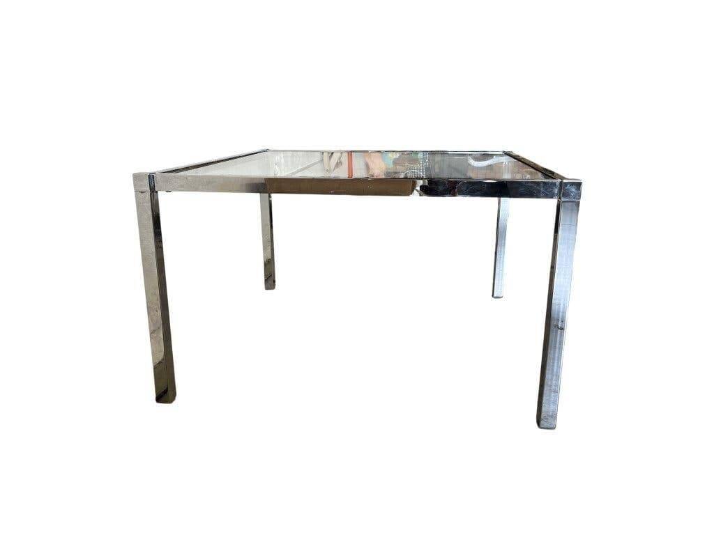 Table basse vintage chromée avec plateau en verre