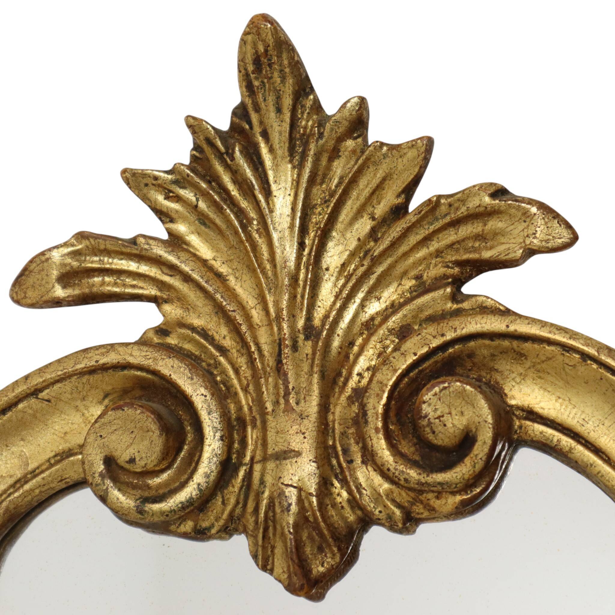 French Baroque-style gold-leaf gilded mirror with crest, 60 cm