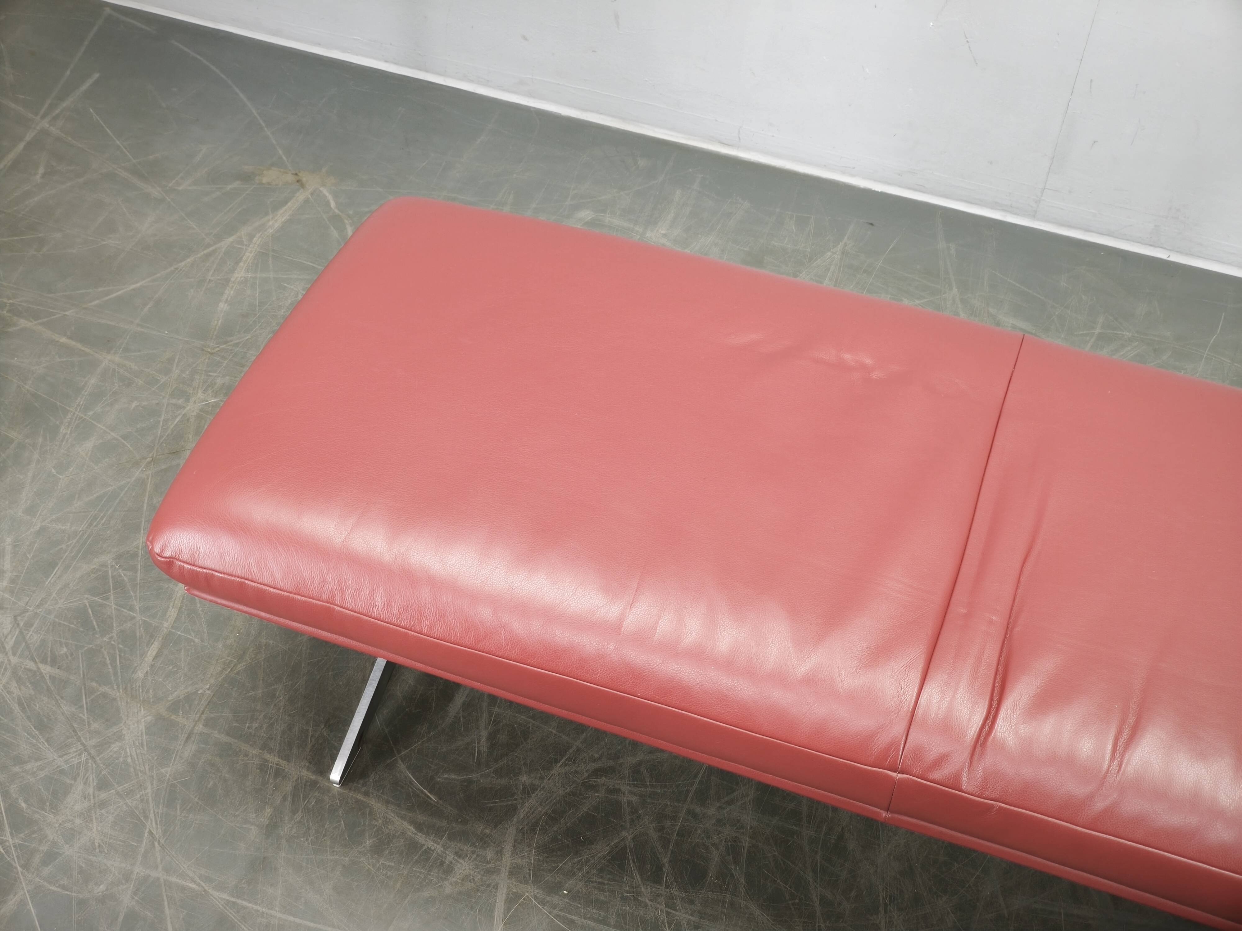 German Koinor Leather Bench with Brushed Stainless Steel Base 2020s