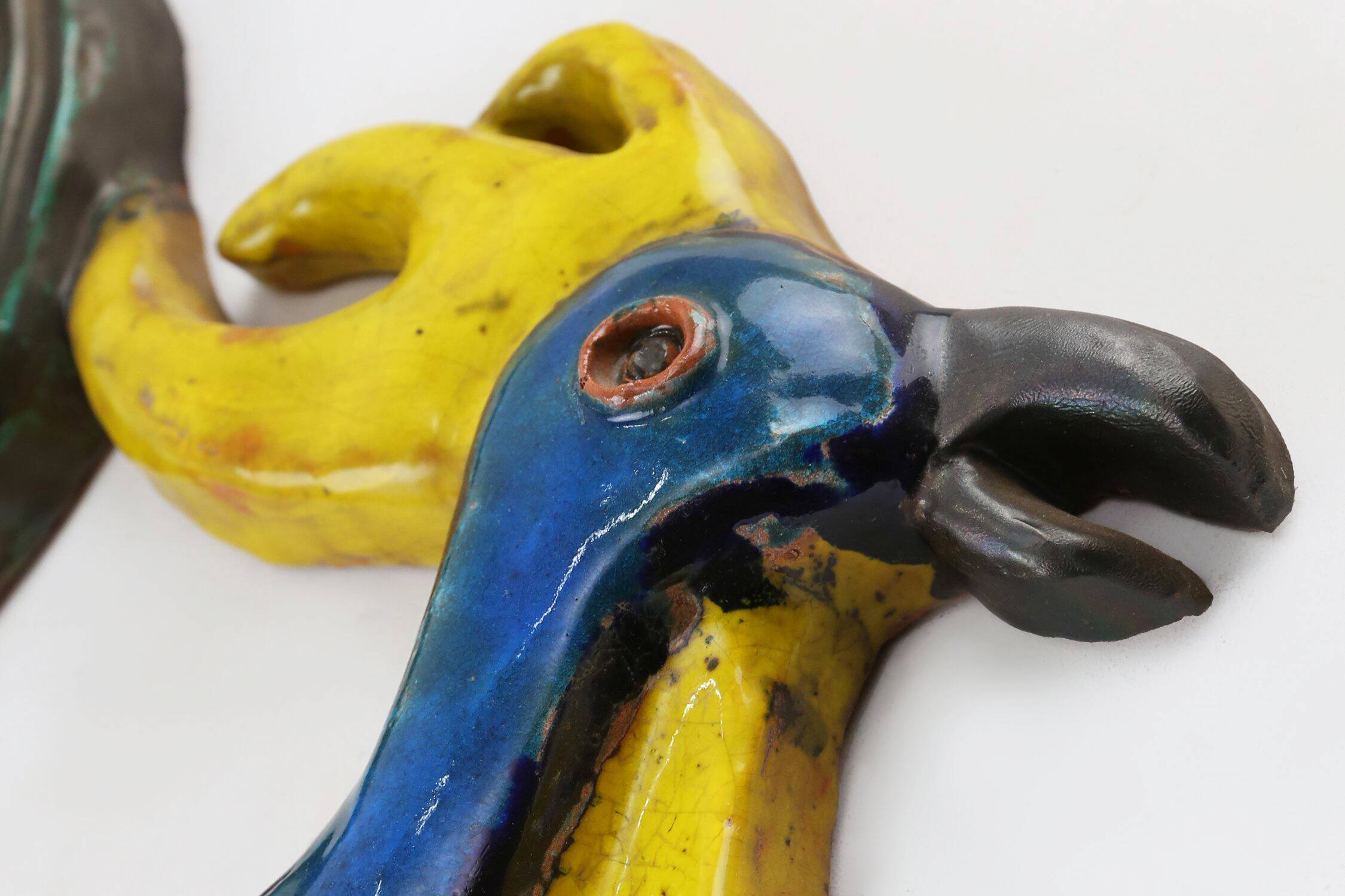 Vintage Ceramic plaquette of a colorful Rooster signed A. Dandoy, Belgium 1