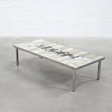 Brutalist Coffee Table by Pia Manu, Ceramic Top, Metal Base, Belgium