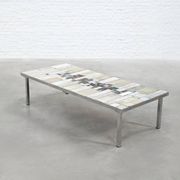 Brutalist Coffee Table by Pia Manu, Ceramic Top, Metal Base, Belgium