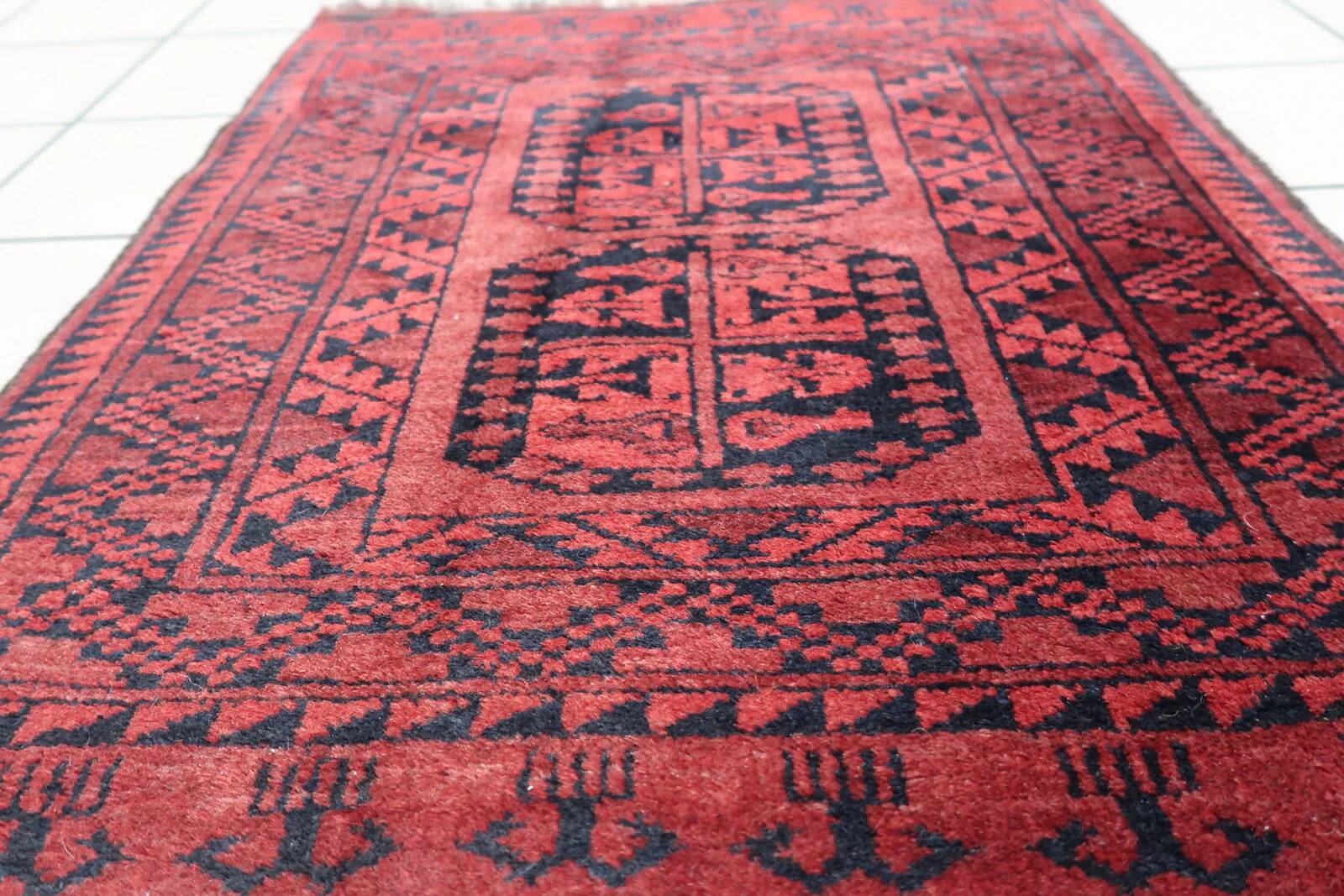 Handmade vintage Afghan Ersari rug 70cm x 89cm 1940s