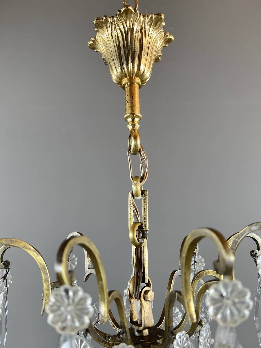 Bronze, brass and crystal chandelier, early 20th century.