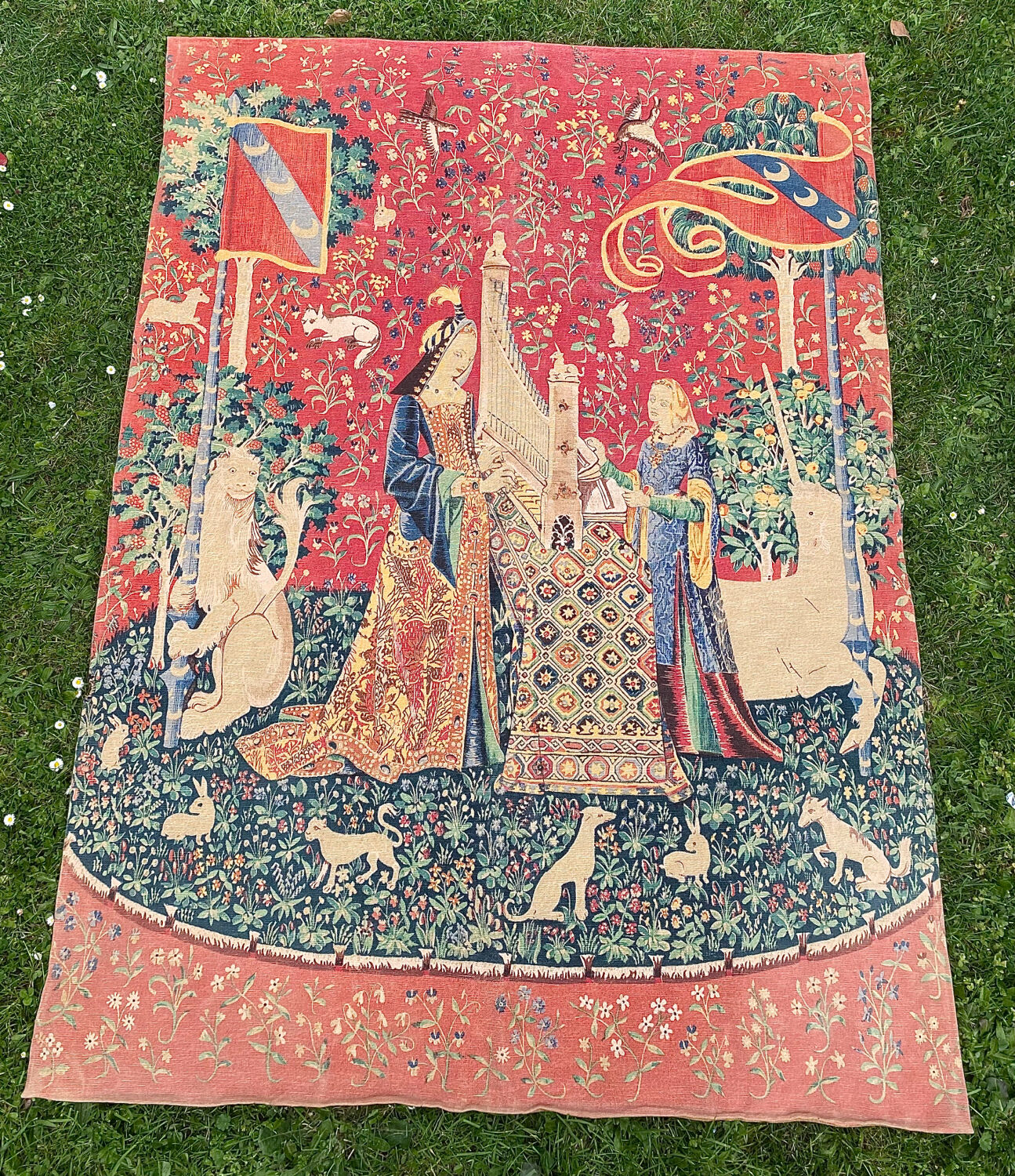 Large wall tapestry The Lady and the Unicorn - Hearing G. Boitard
