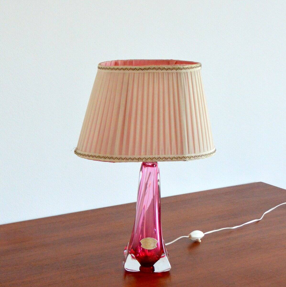 Val St-Lambert Belgium vintage crystal table lamp 1960s