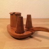 Servant salt pepper and mustard in olive wood, salt shaker