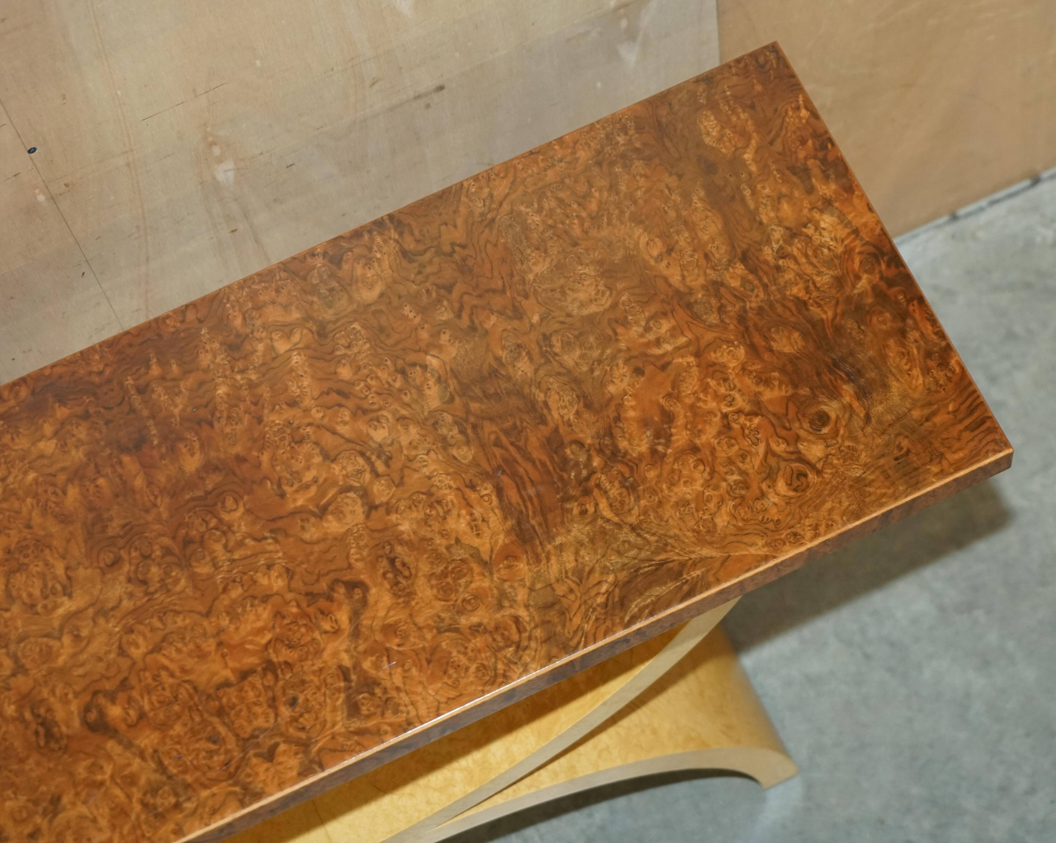 Large console in walnut, satinwood and oak by Andrew Varah.