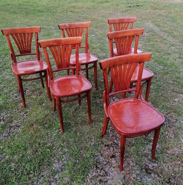 Lot de 6 chaises bistrot vintage en bois courbé