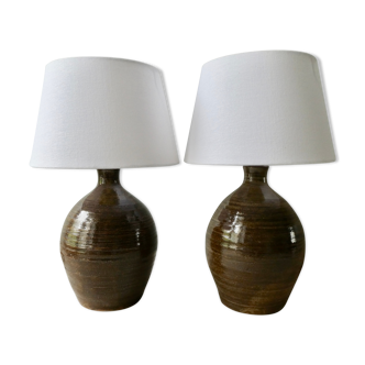 Pair of glass sandstone lamps, 70s, signed