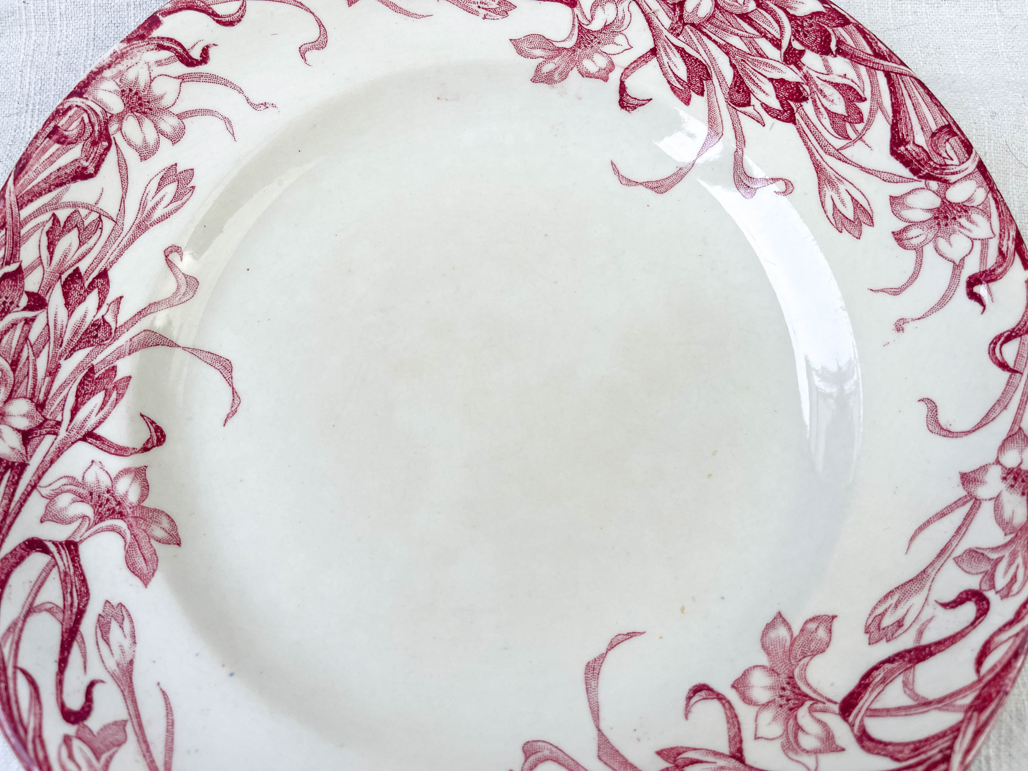 6 flat plates red iron earth longwy "reeds"