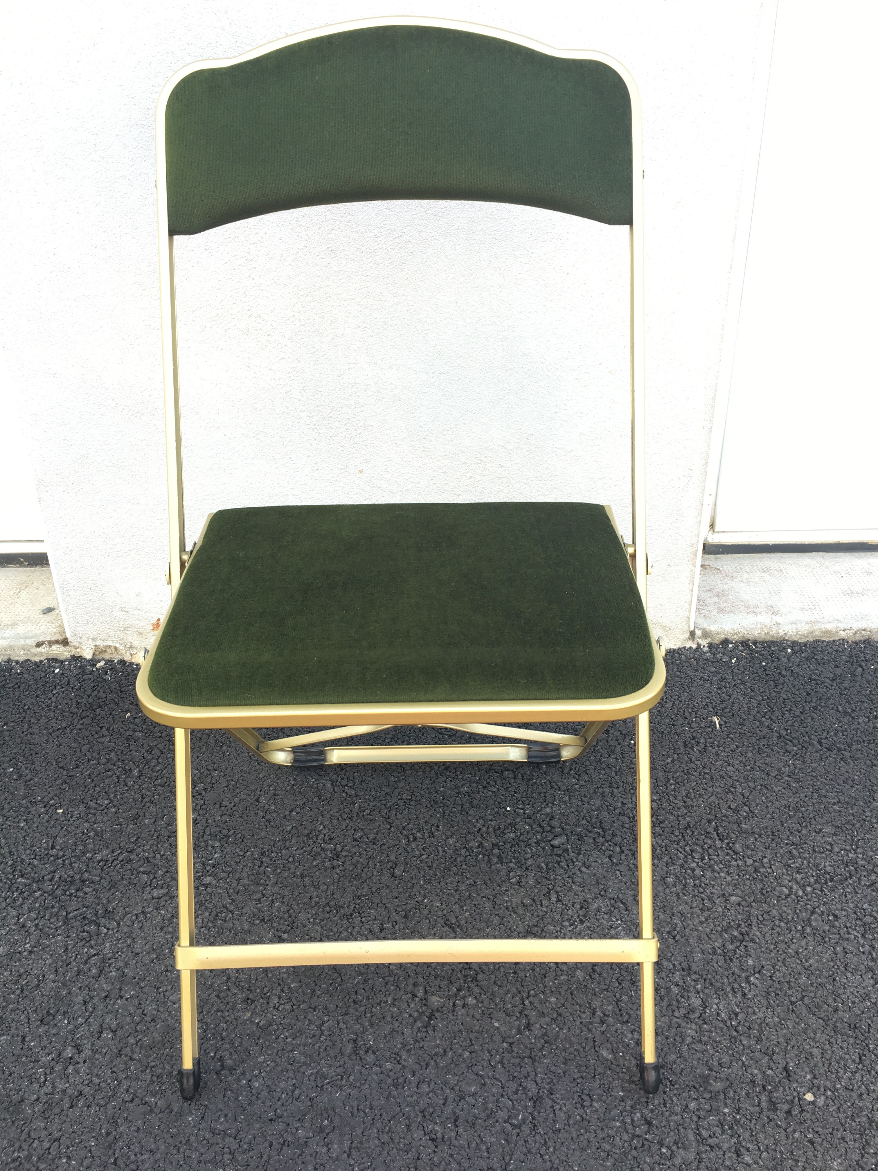 Lot of 4 golden folding chairs green velvet