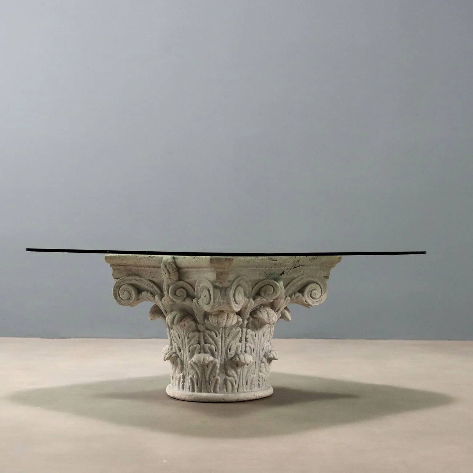 Small antique table in glass and stoneware, Italy, 20th century.