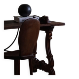 Brutalist table in antique Spanish solid oak and wrought iron, 19th century.