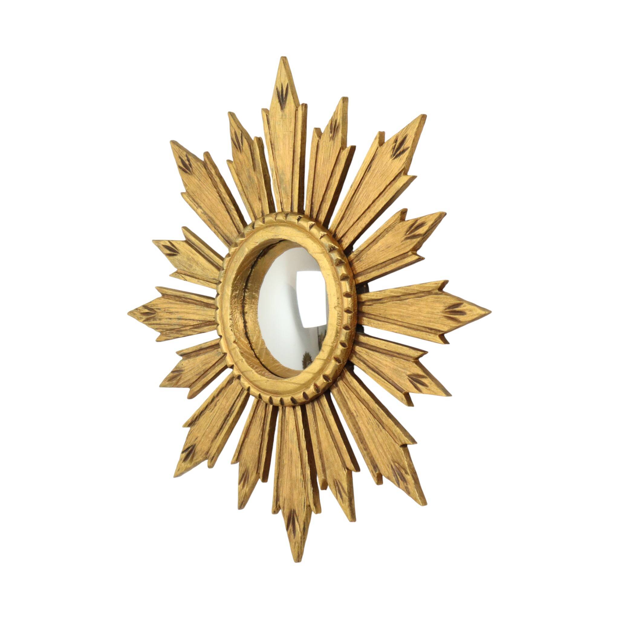 Vintage Wooden Sunburst Sun Mirror Convex France 51cm