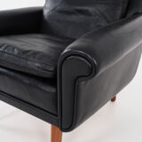 Black leather armchair, Danish design, 1970s, production: Denmark
