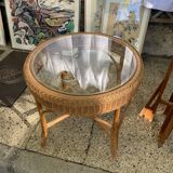 Rattan and glass coffee table