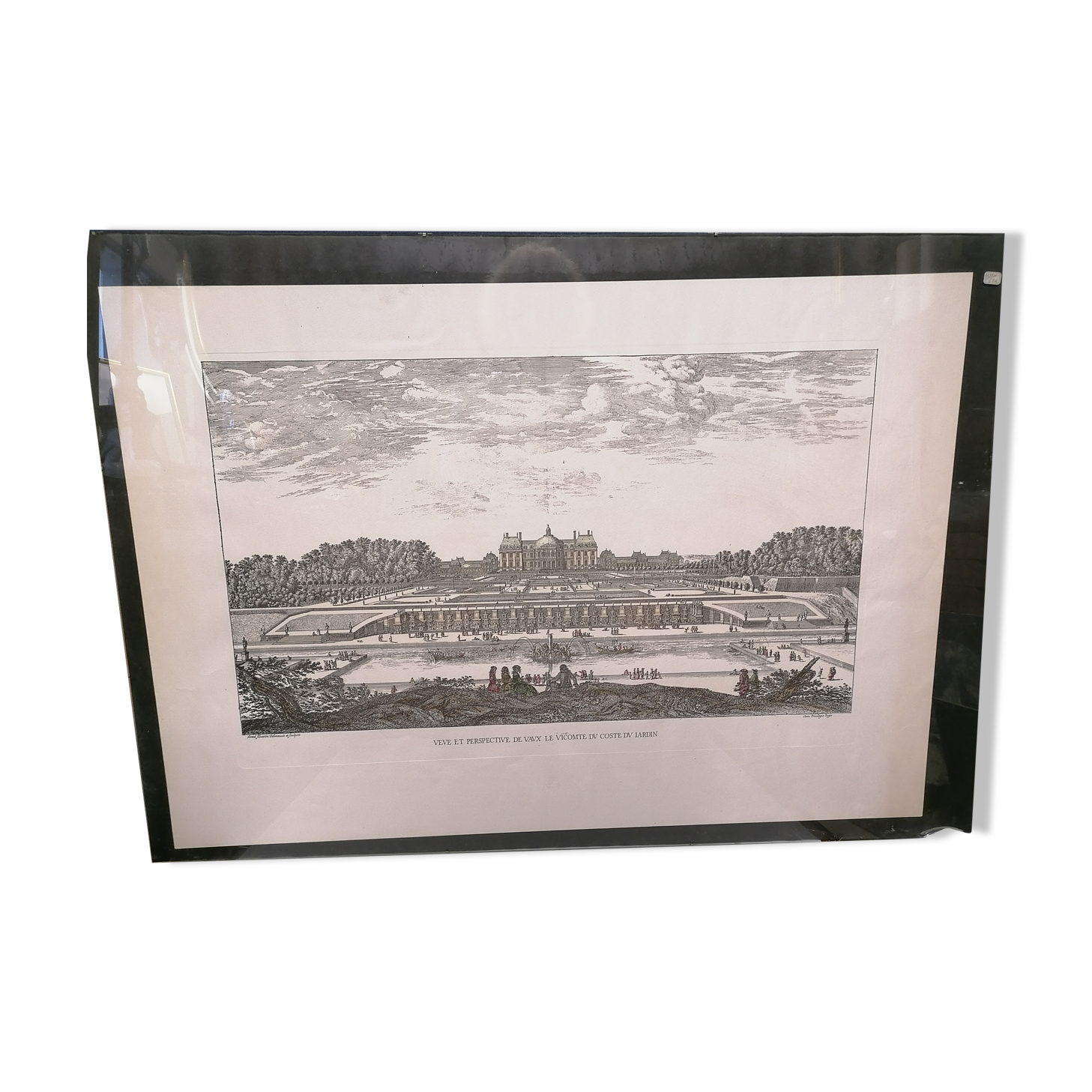 Gravure ancienne architecture et jardin