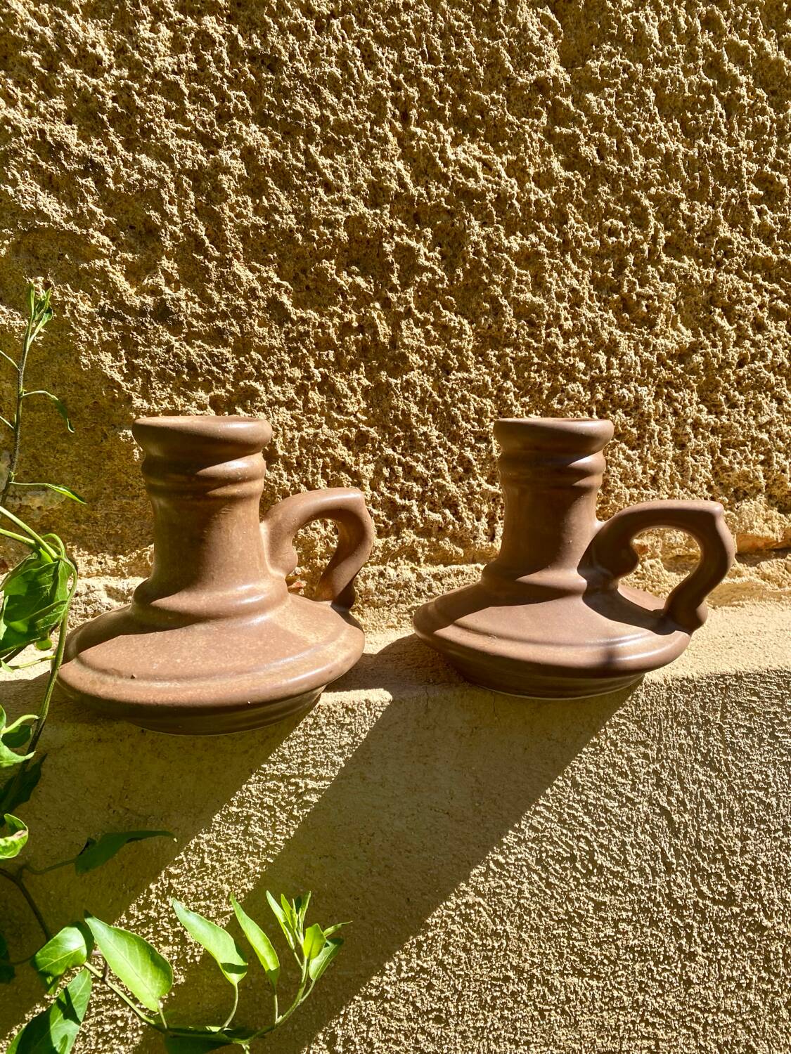 Vintage stoneware candle holders