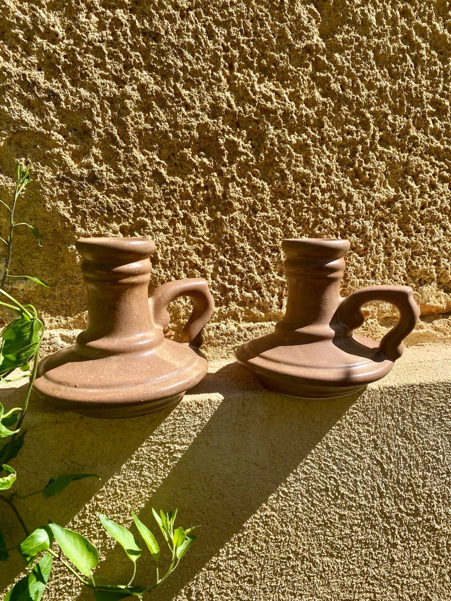 Vintage stoneware candle holders