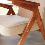 Vintage Lounge Chair Beige Wool Upholstery