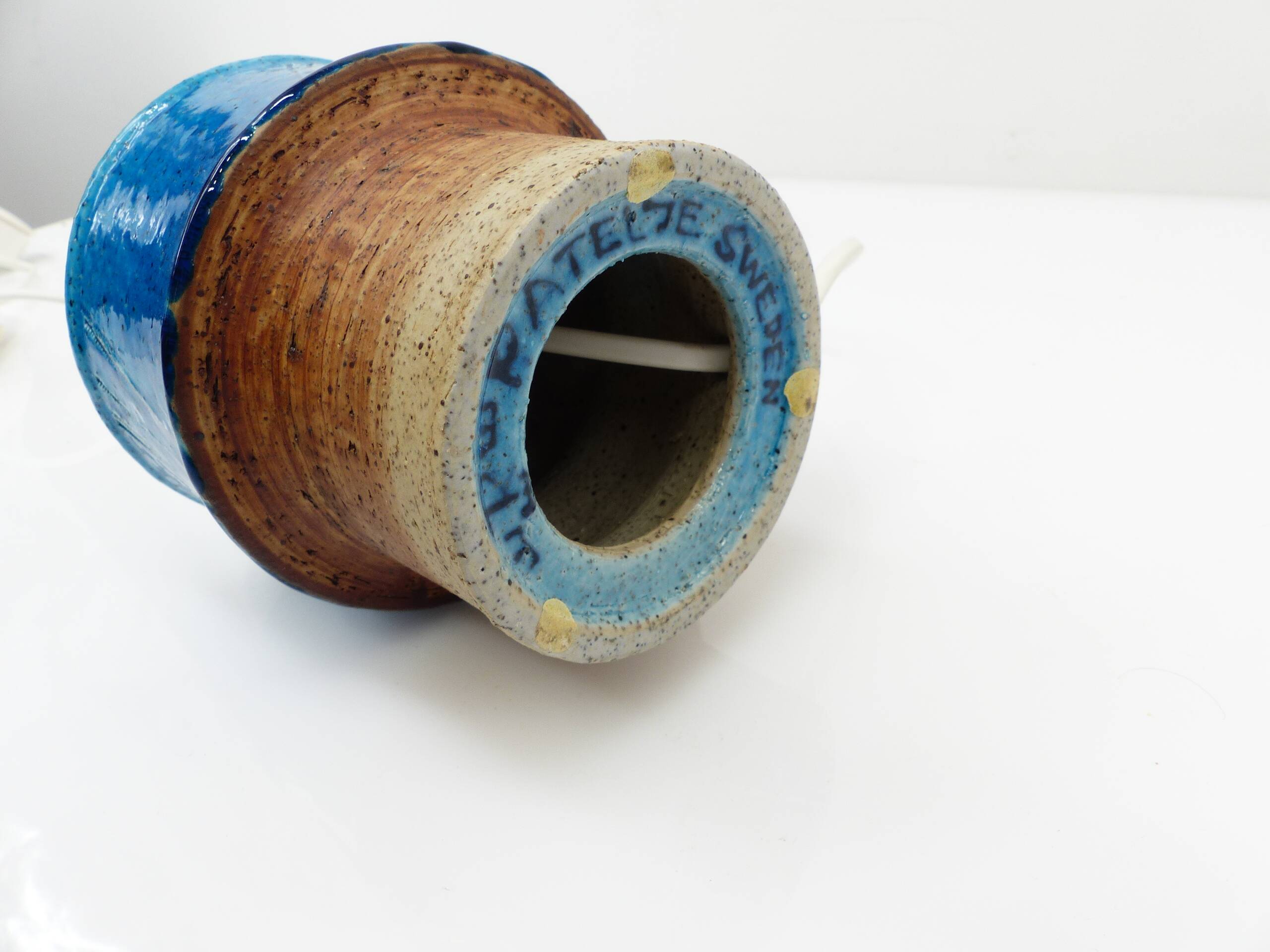 Lampe de table en grès bleu par Inger Persson pour Rörstrand, Suède, années