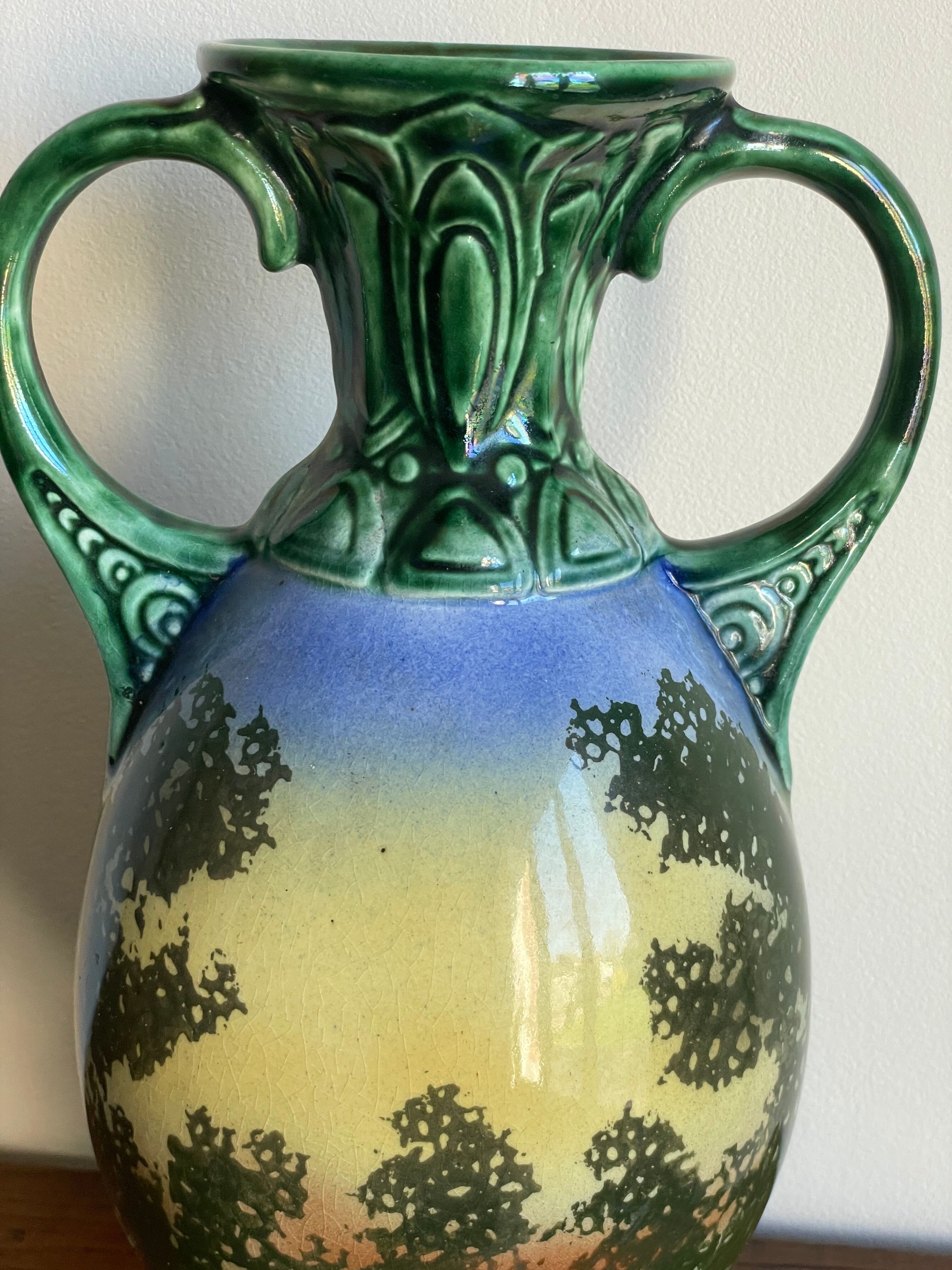 Gustave Bihl Czechoslovakia vase with 2 Art Nouveau handles