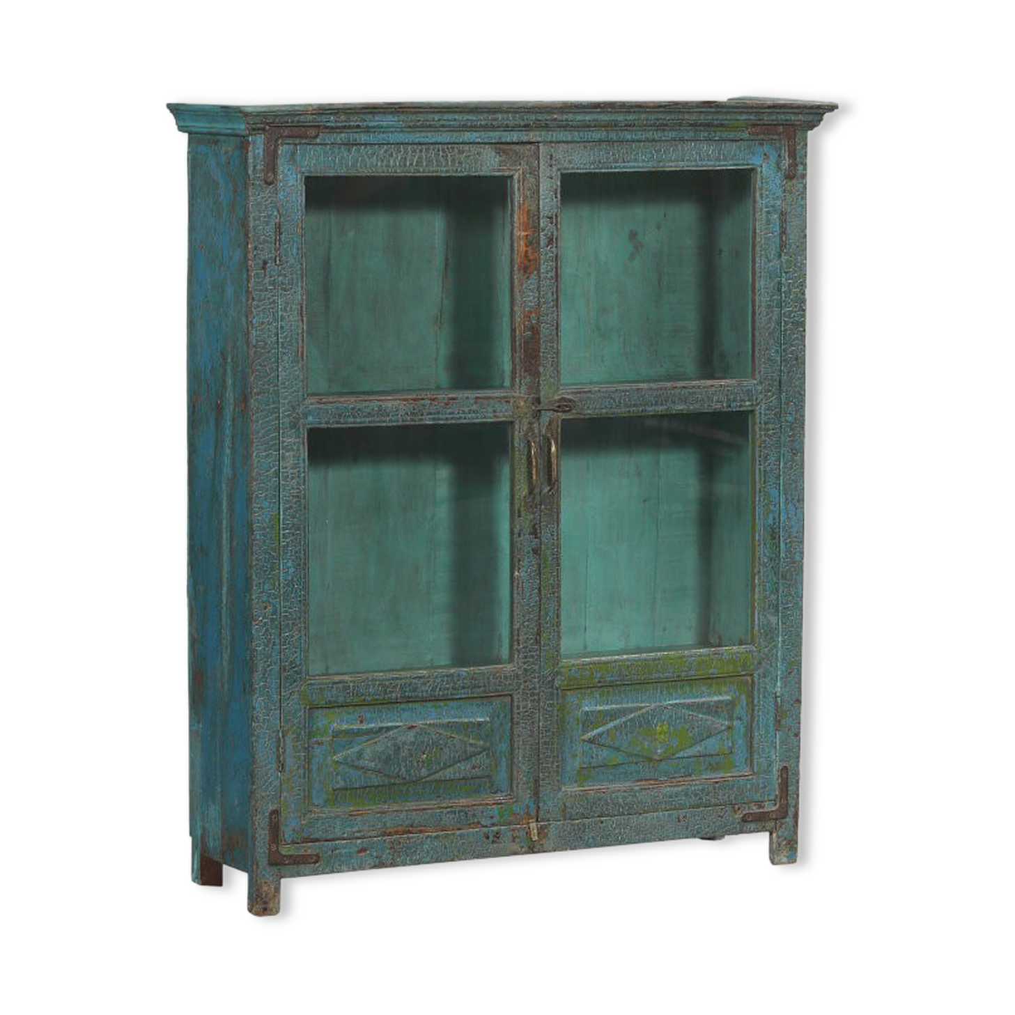 Showcase Library Patina Blue Piece of Origin Wood Old Teak 102x30x122cm