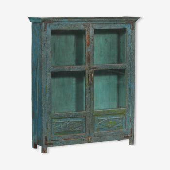 Showcase Library Patina Blue Piece of Origin Wood Old Teak 102x30x122cm