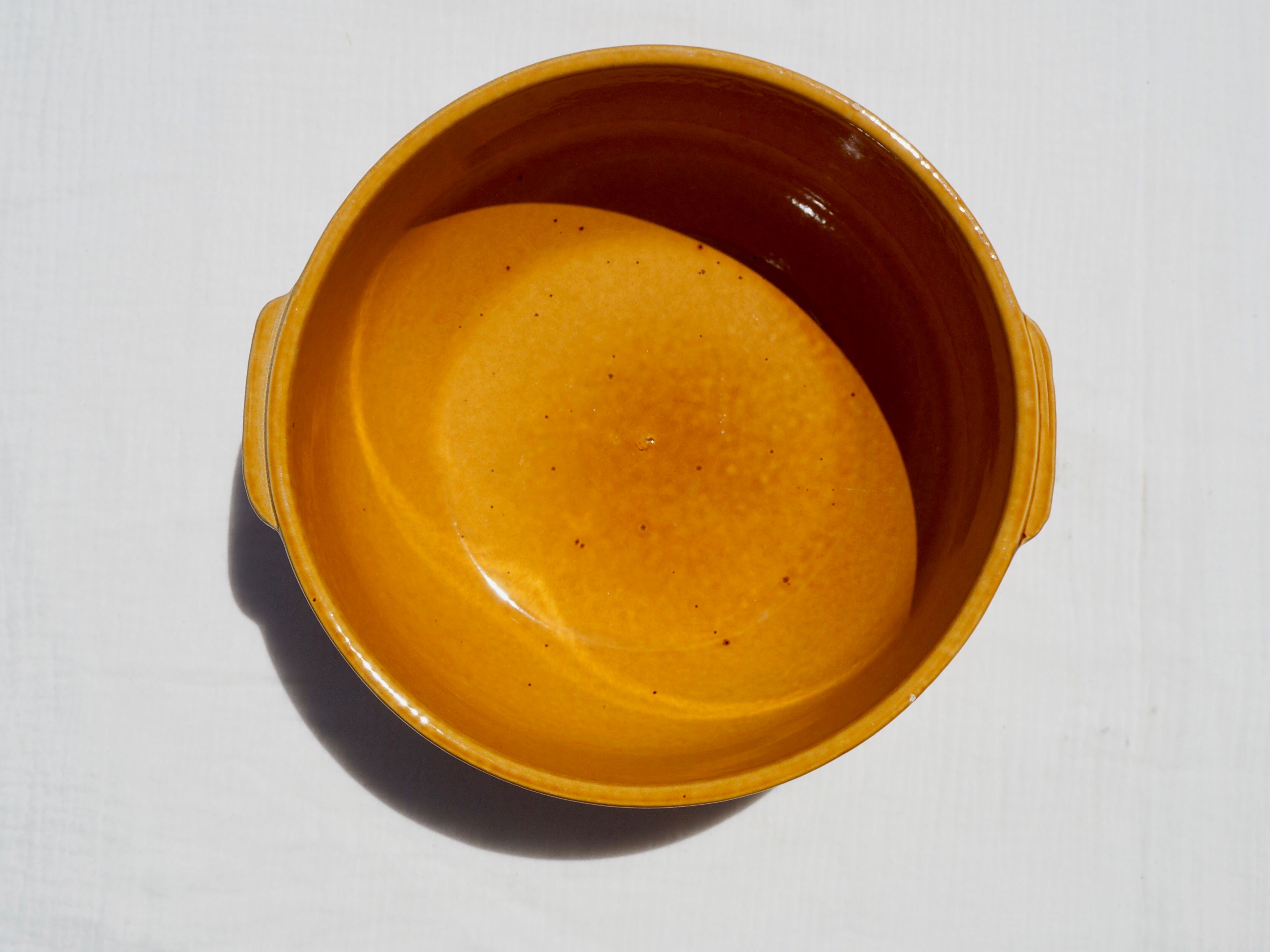 Pair of glazed ceramic salad bowls mustard LPM