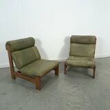 Green leather and oak wood armchair