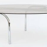 Coffee table in chromed metal and glass