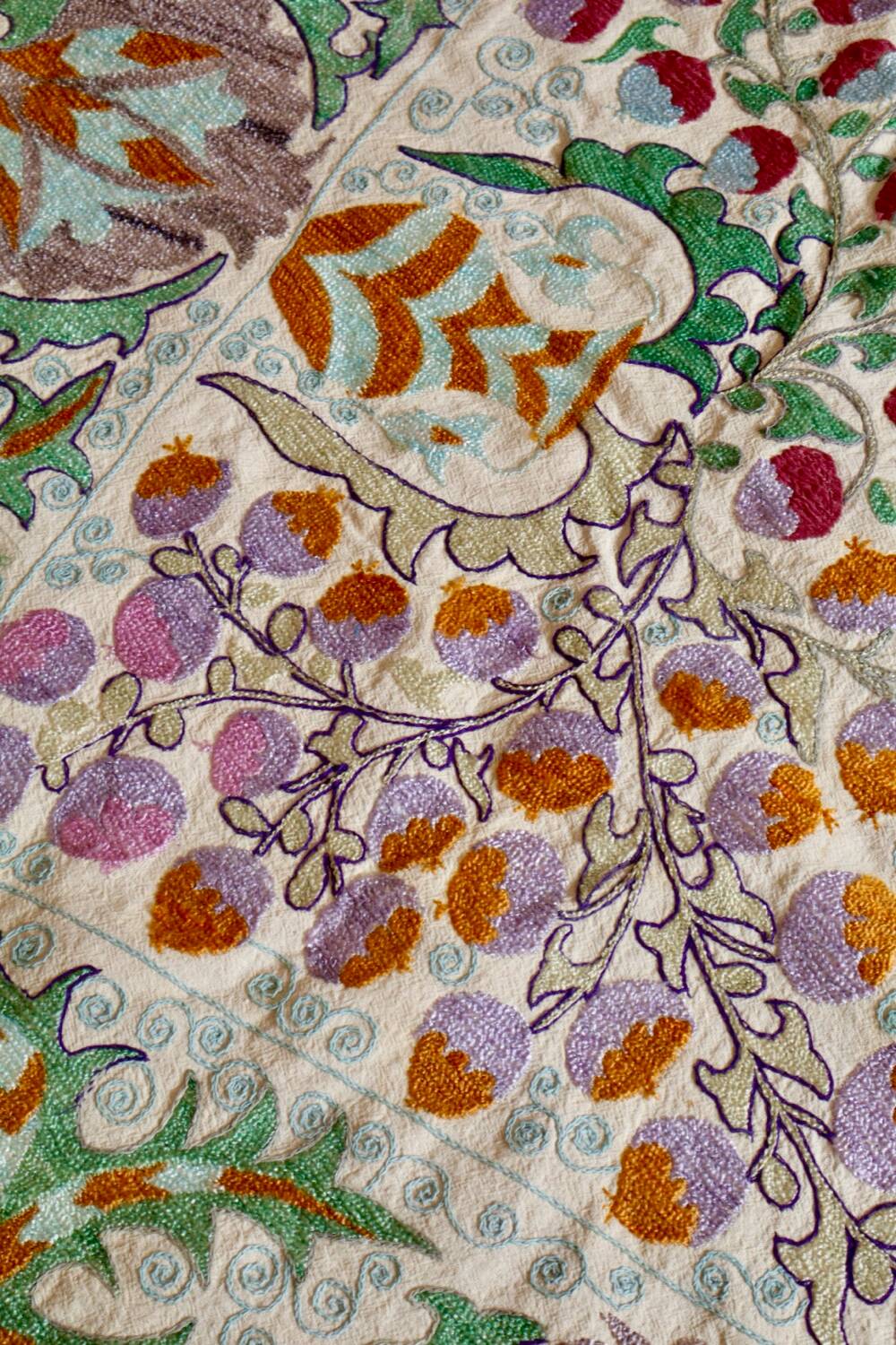 Antique hand embroidered silk suzani bedspread