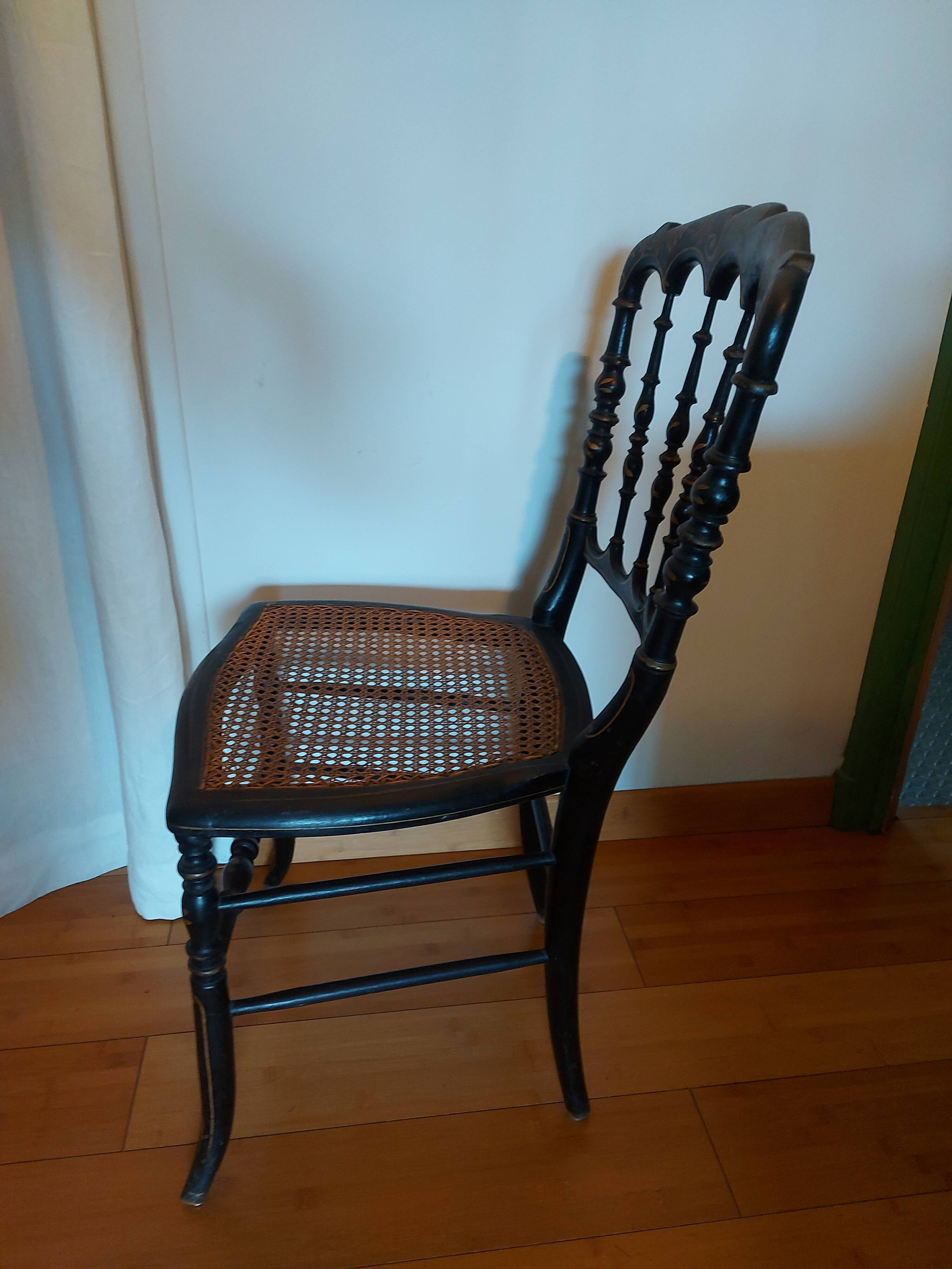 Chaise Napoleon III authentique assise cannage