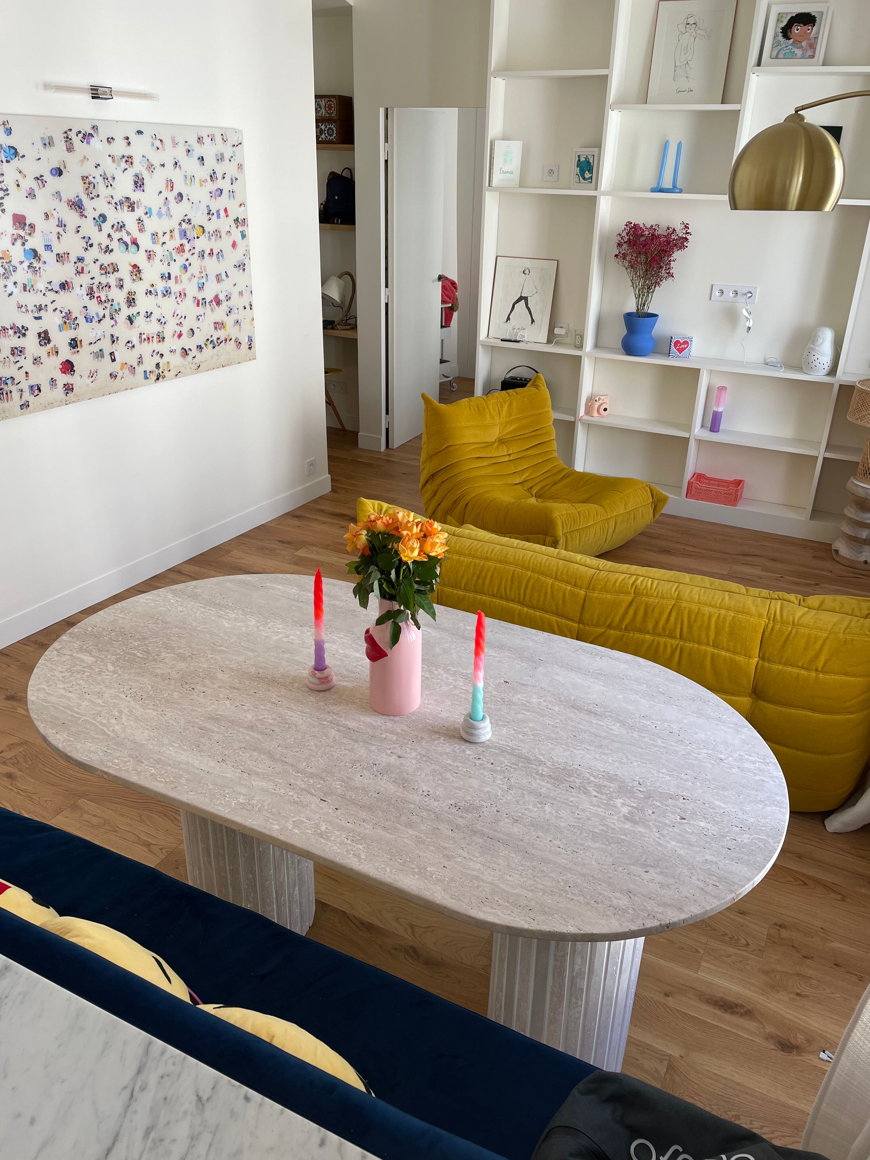 Olya oblong dining table 150x90 in natural travertine