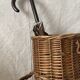 Woven wicker basket, vintage rod holder