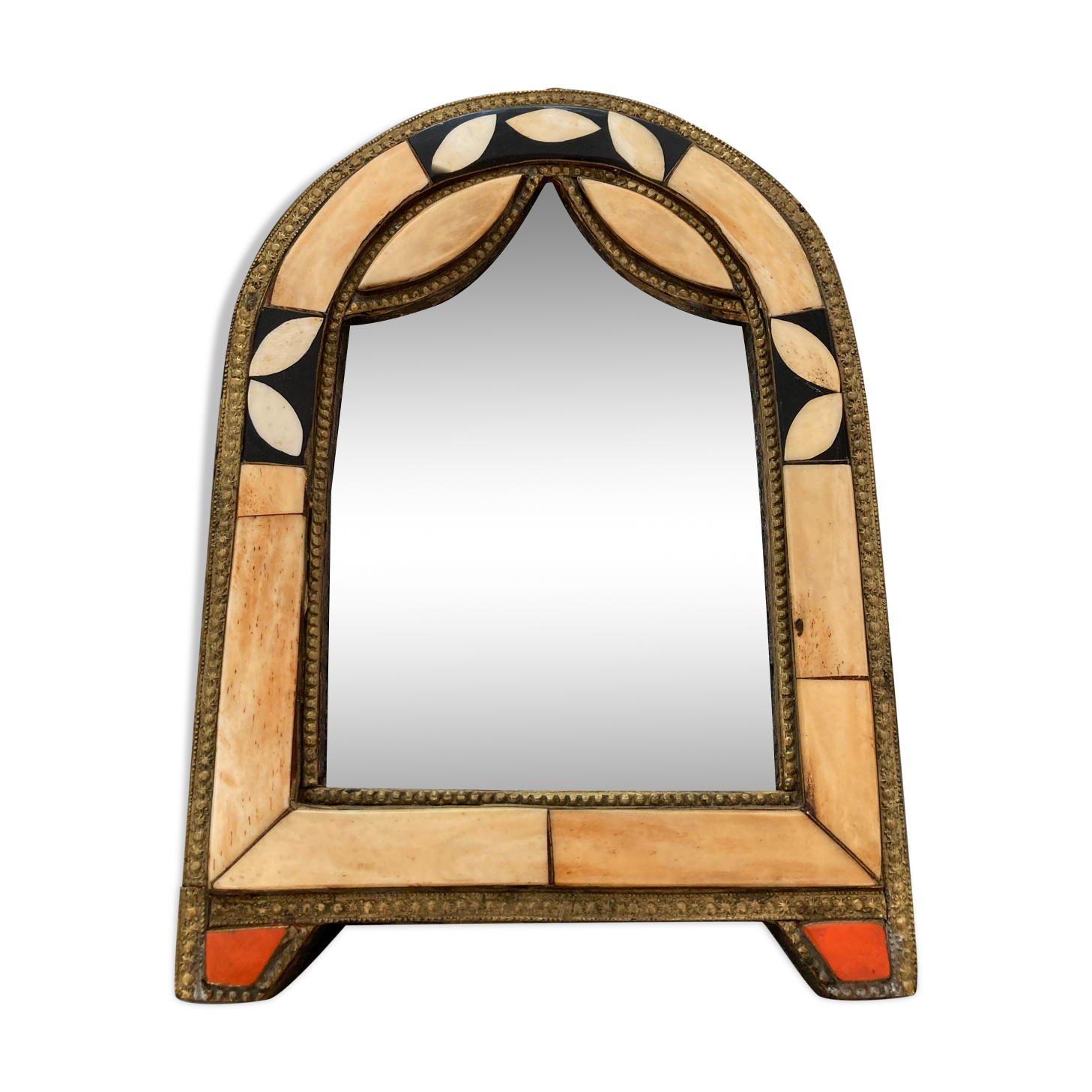 Vintage mirror bohemian metal and horn - 28x19cm
