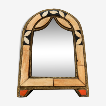 Vintage mirror bohemian metal and horn - 28x19cm