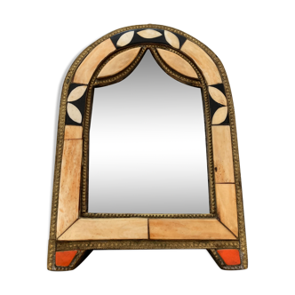 Vintage mirror bohemian metal and horn - 28x19cm