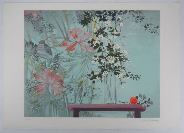 Michel Henry : Les fleurs dans le vent, lithographie originale signée