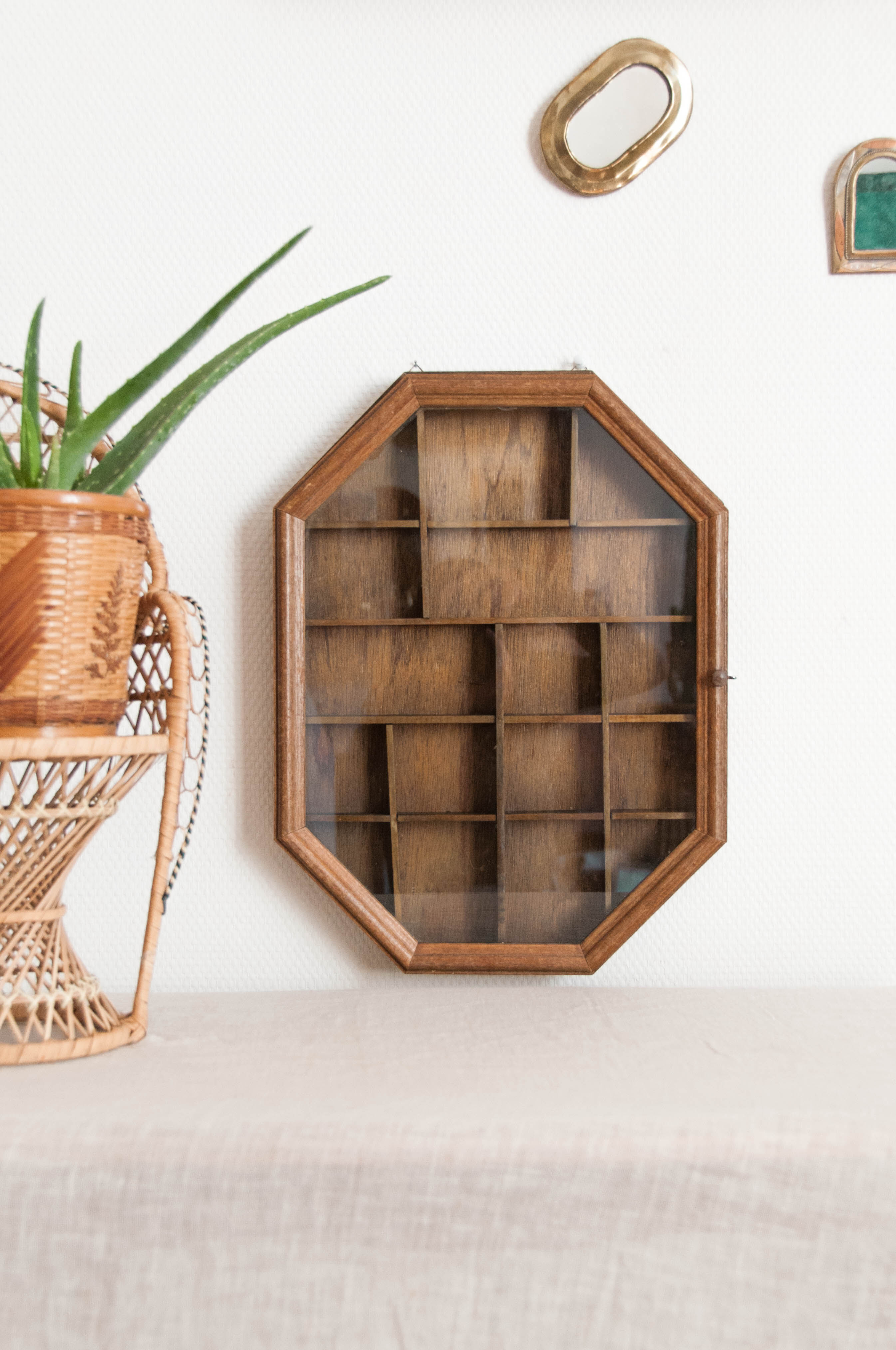 Octagonal wooden & glass showcase