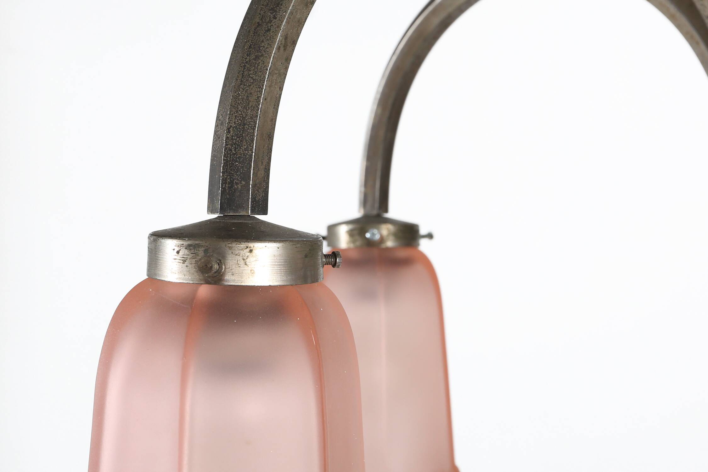 Art Deco chandelier with etched pink glass shades, Belgium 1930s