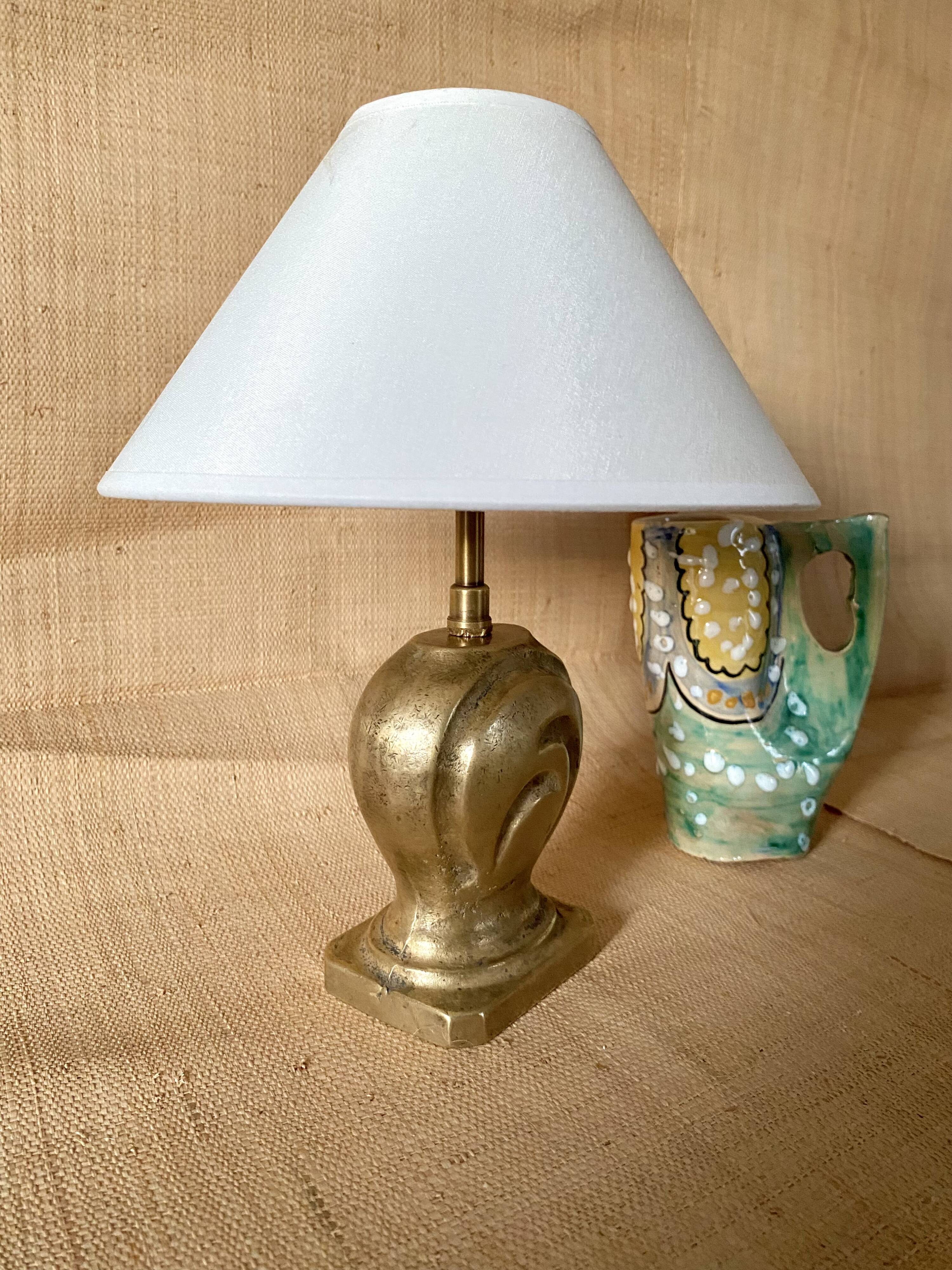 Lampe bronze, câble tissu 2M, abat-jour coton