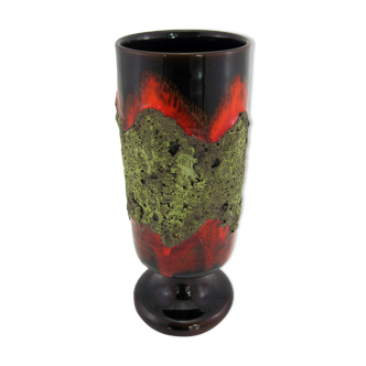 Mazagran vase in Fat Lava ceramic - red, brown and green enamels - Vallauris France - vintage 60's