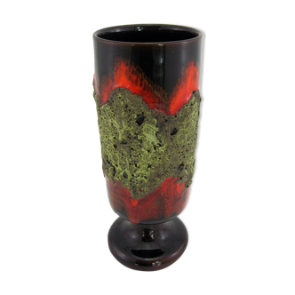 Vase mazagran en céramique Fat Lava - émaux rouge, marron et vert - Vallauris France - vintage 60's