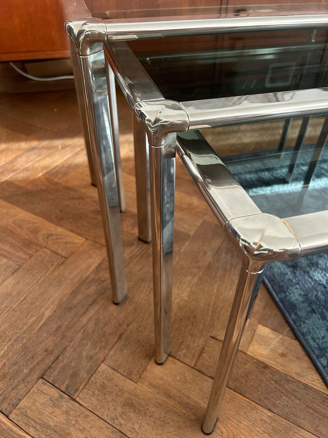 Chrome nesting tables designed and produced by Fratelli Orsenigo.